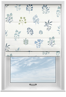 Botanical Velvet, River Blue - Motorised Roman Blind